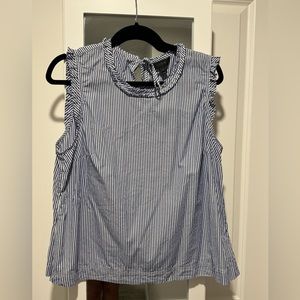 JCrew blue & white ruffled top